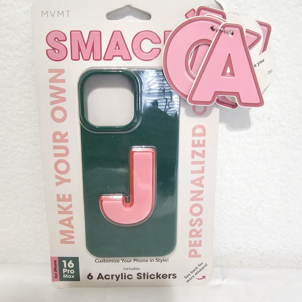 NEW!! MVMT iPhone 16 Pro Max Green Case Pink Letters S M C S A K J Personalized